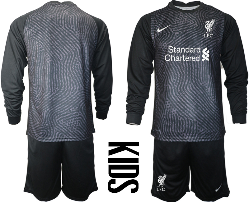 2021 Liverpool black Youth long sleeve goalkeeper soccer jerseys->youth soccer jersey->Youth Jersey